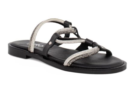 gynaikeia comfort flat sandal stras black nero kaidas 2
